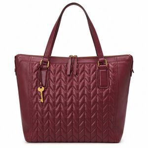 Fossil Quilted Tote Crossbody Bag in Deep Burgundy
